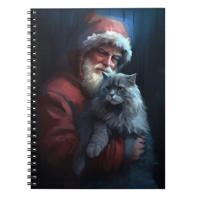 Russian Blue Cat Santa Claus Festive Christmas Notebook (Front)