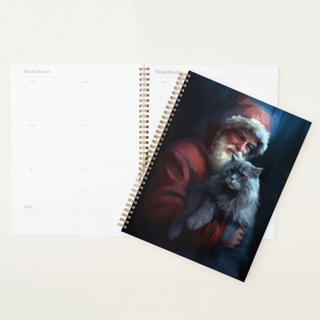 Russian Blue Cat Santa Claus Festive Christmas Planner (Display)