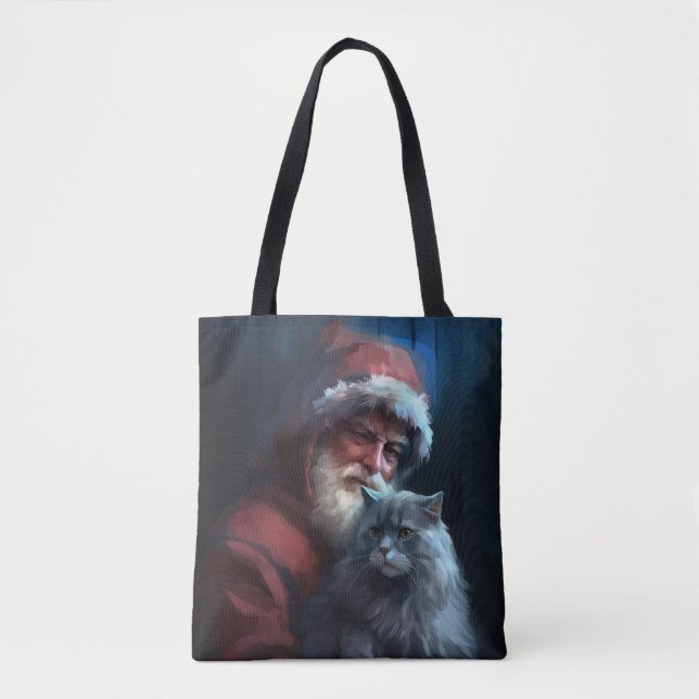 Russian Blue Cat Santa Claus Festive Christmas Tote Bag (Front)