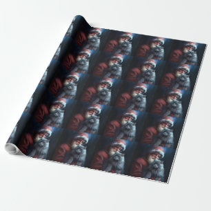 Russian Blue Cat Santa Claus Festive Christmas Wrapping Paper