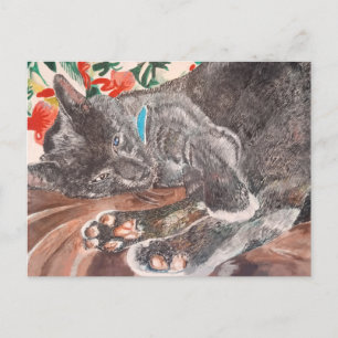 Russian Blue cat shorthair cats grey English Postcard