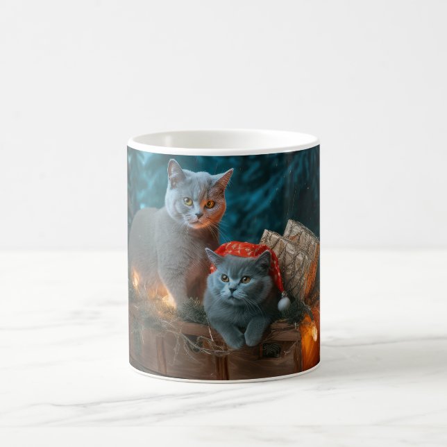 Russian Blue Cat Snowy Sleigh Christmas Decor Coffee Mug (Center)