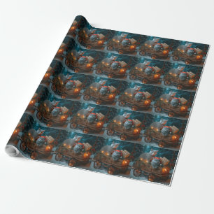 Russian Blue Cat Snowy Sleigh Christmas Decor Wrapping Paper