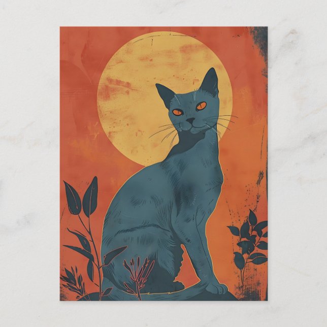Russian Blue Cat Vintage art Postcard (Front)