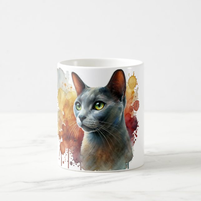 Russian Blue Cat Watercolor Coffee Mug (Center)