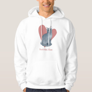 Russian Blue Cat Watercolor Kitty Pink Heart Hoodie