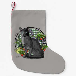 Russian Blue Cat with Berries Small Christmas Stocking