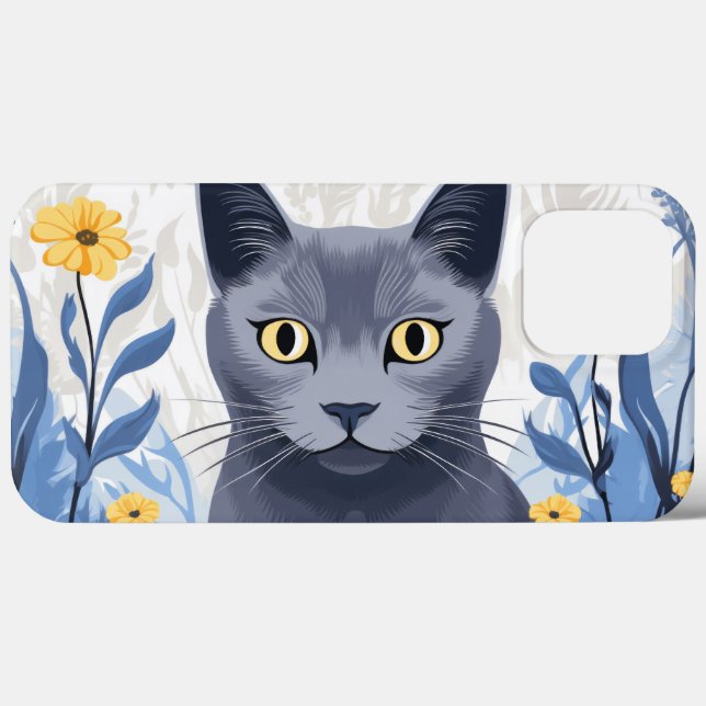 Russian Blue Cat Yellow Flowers Case-Mate iPhone Case (Back (Horizontal))