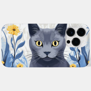 Russian Blue Cat Yellow Flowers Case-Mate iPhone 14 Pro Max Case