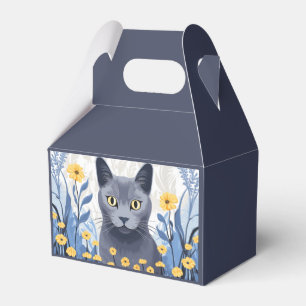 Russian Blue Cat Yellow Flowers Favour Box