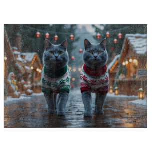 Russian Blue Cats Christmas Snow Holiday  Cutting Board