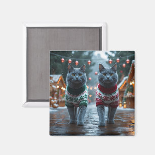 Russian Blue Cats Christmas Snow Holiday Magnet