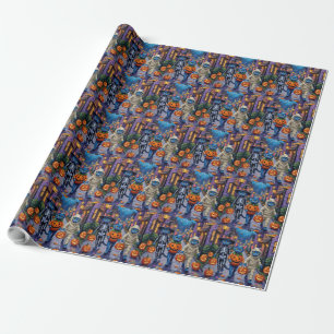 Russian Blue Cats in Halloween Costumes Wrapping Paper