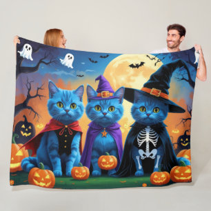Russian Blue Cats Pumpkin Halloween Funny  Fleece Blanket