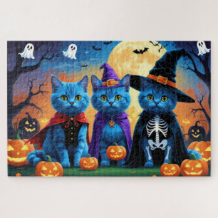 Russian Blue Cats Pumpkin Halloween Funny  Jigsaw Puzzle