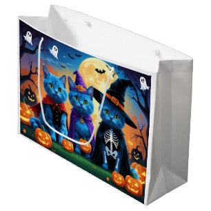 Russian Blue Cats Pumpkin Halloween Funny  Large Gift Bag