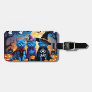 Russian Blue Cats Pumpkin Halloween Funny  Luggage Tag