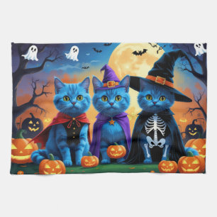Russian Blue Cats Pumpkin Halloween Funny Tea Towel