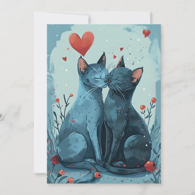 Russian Blue cats Valentine's day  Holiday Card (Front)