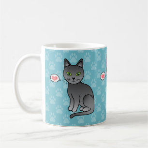 Russian Blue Cats With Hearts On Blue Background Coffee Mug