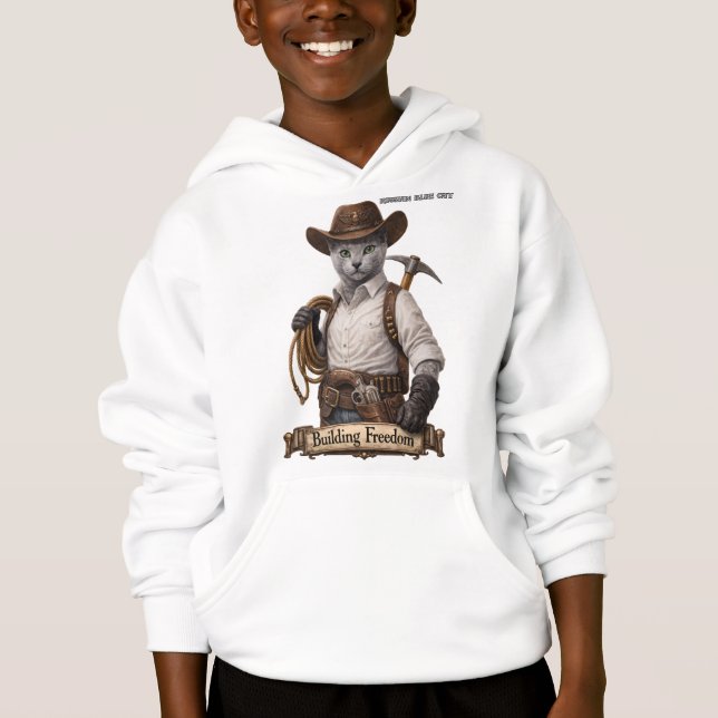 Russian Blue Cowboy Cat – Building Freedom (Front)