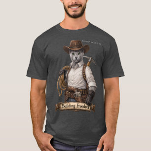 Russian Blue Cowboy Cat – Building Freedom T-Shirt
