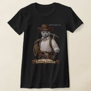 Russian Blue Cowboy Cat – Building Freedom T-Shirt