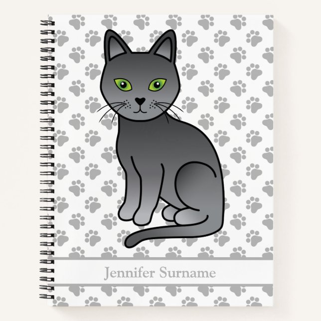 Russian Blue Cute Cartoon Cat & Custom Text Notebook (Front)