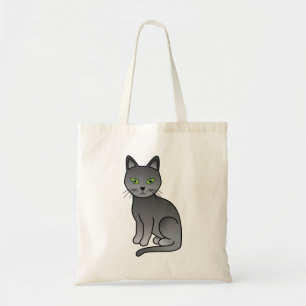 Russian Blue Cute Cartoon Cat Illustration Tote Bag