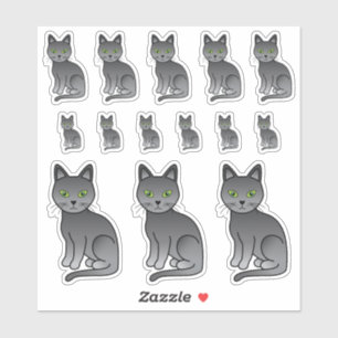 Russian Blue Cute Cartoon Cat Illustrations