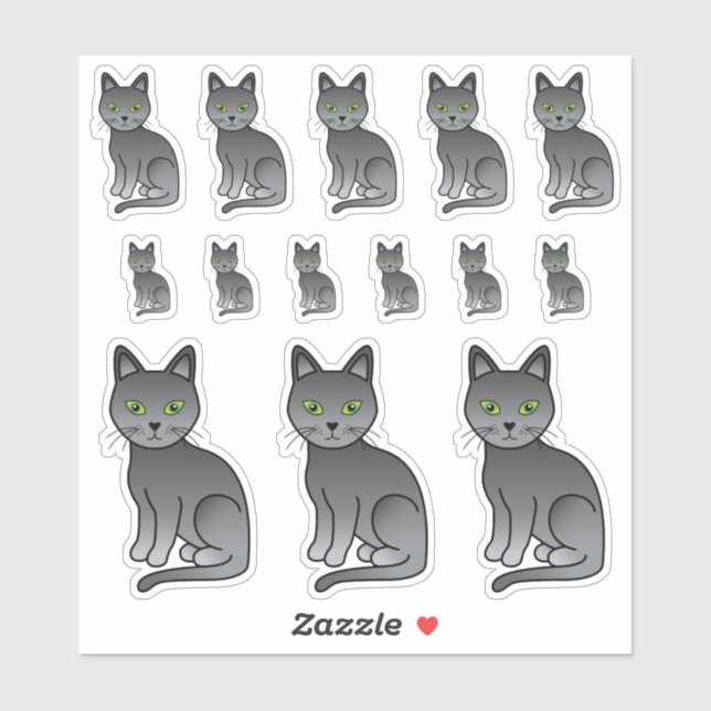 Russian Blue Cute Cartoon Cat Illustrations (Sheet)
