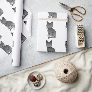 Russian Blue Cute Cartoon Cat Pattern Wrapping Paper