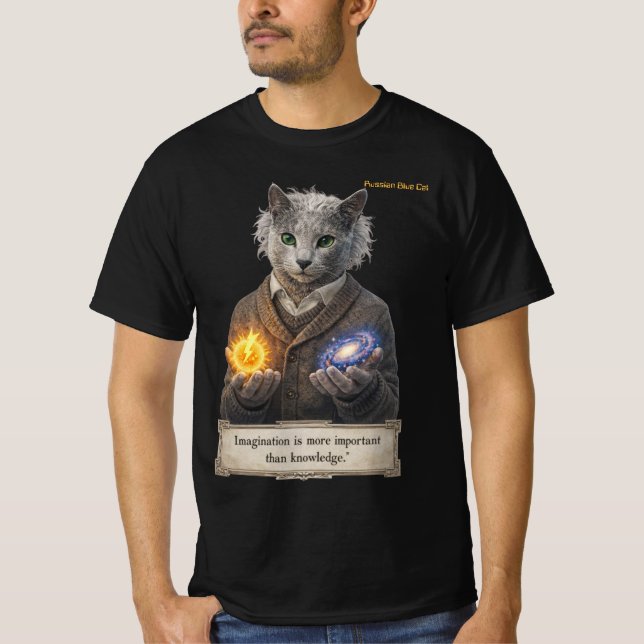 Russian Blue Einstein Cat - Imagination T-Shirt (Front)