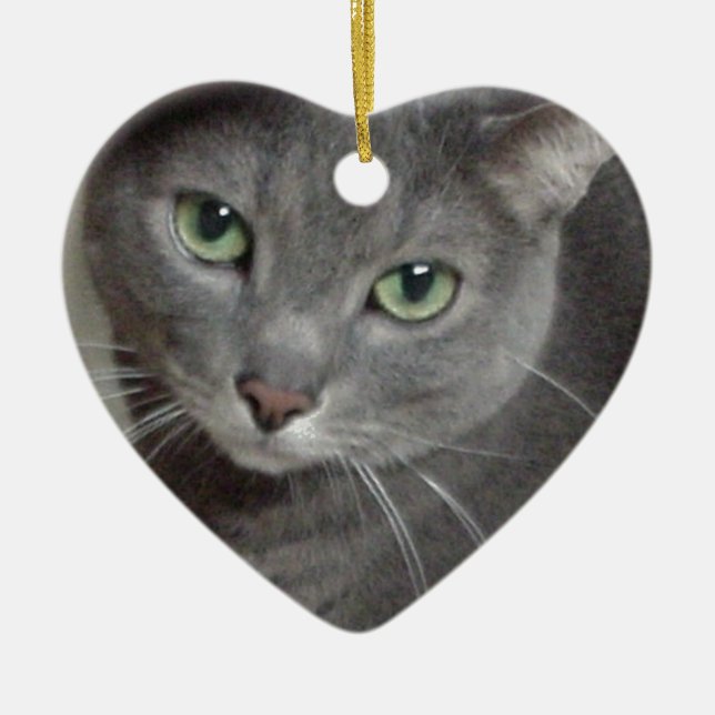 Russian Blue Grey Cat Ceramic Ornament (Front)