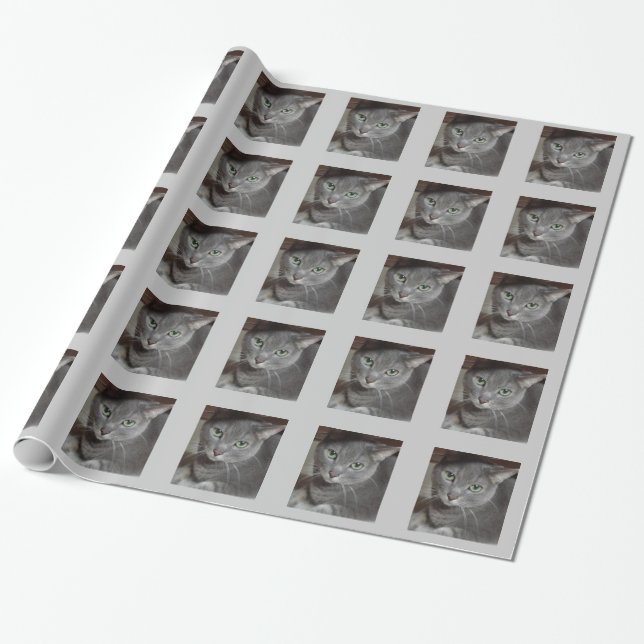 Russian Blue Grey Cat Wrapping Paper (Unrolled)