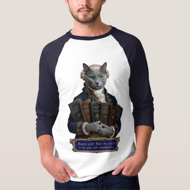 Russian Blue Immanuel Kant Cat T-Shirt (Front)