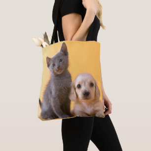 Russian Blue Kitten And Dachshund Puppy Tote Bag