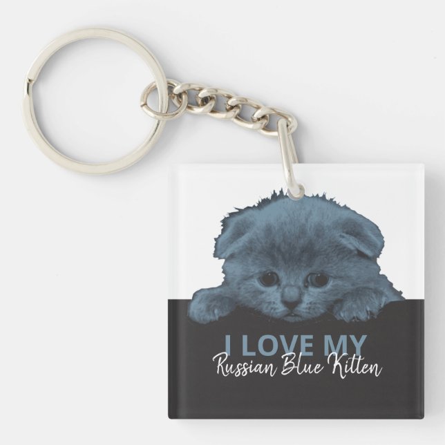 Russian Blue Kitten Key Ring (Front)