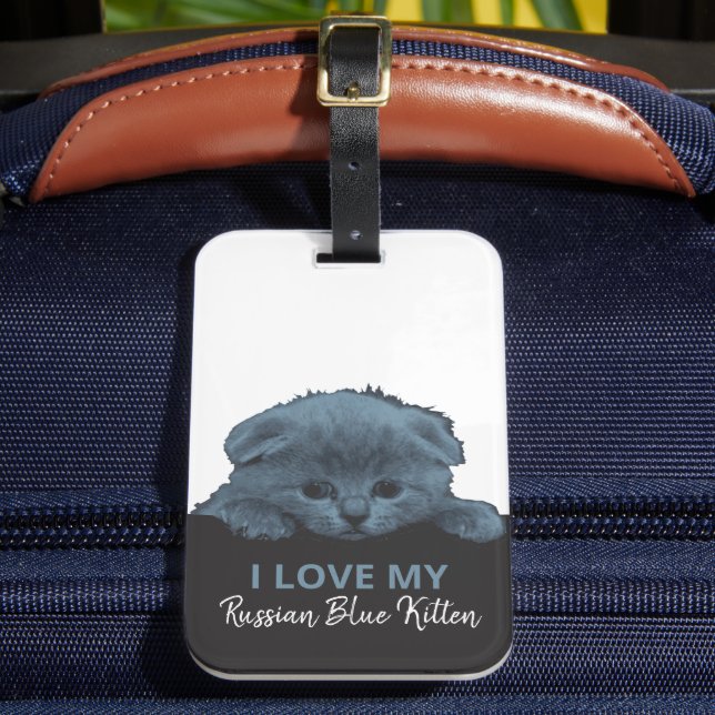 Russian Blue Kitten Luggage Tag (Front Insitu 2)