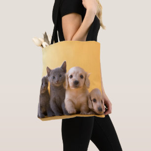 Russian Blue Kittens And Dachshund Puppies Tote Bag