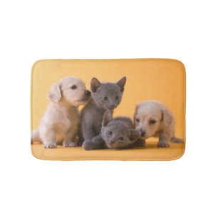 Russian Blue Kittens & Dachshund Puppies Bath Mat