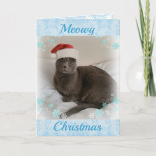 Russian Blue. Meowy Christmas. Holiday Card