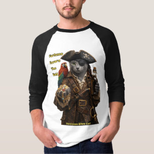 Russian Blue Pirate Cat – Fortune Favors The Bold T-Shirt