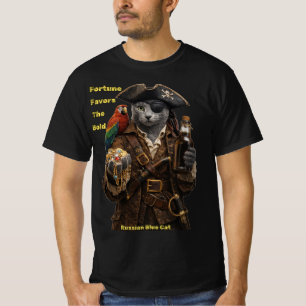 Russian Blue Pirate Cat – Fortune Favors The Bold T-Shirt