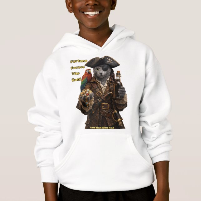 Russian Blue Pirate Cat – Fortune Favours The Bold (Front)