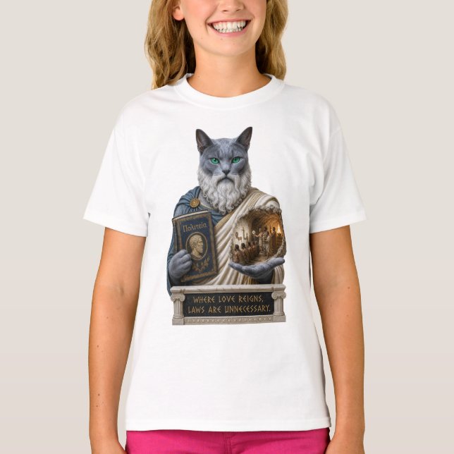 Russian Blue Plato Cat T-Shirt (Front)