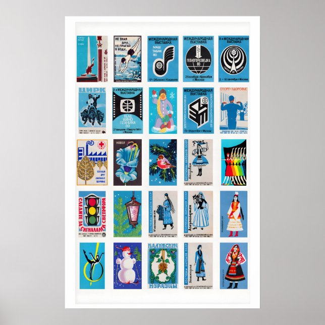 Russian Blue Retro matchbox labels wall art (Front)