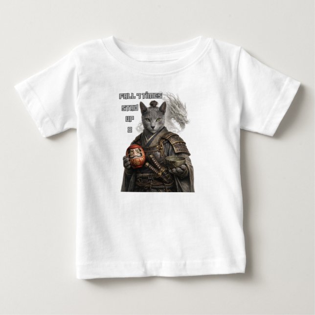 Russian Blue Samurai Cat Baby T-Shirt (Front)