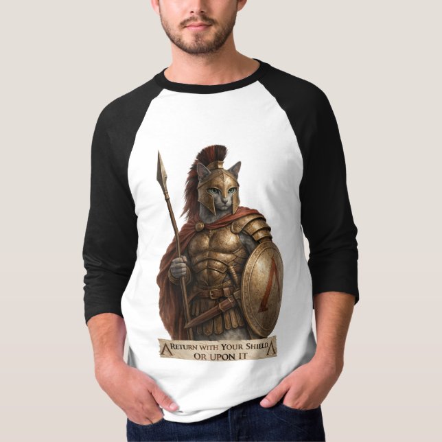 Russian Blue Spartan Cat T-Shirt (Front)