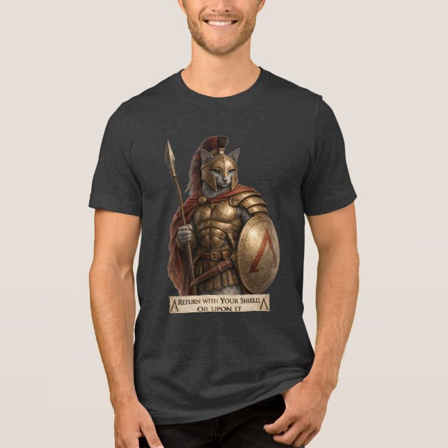 Russian Blue Spartan Cat Tri-Blend Shirt (Front)